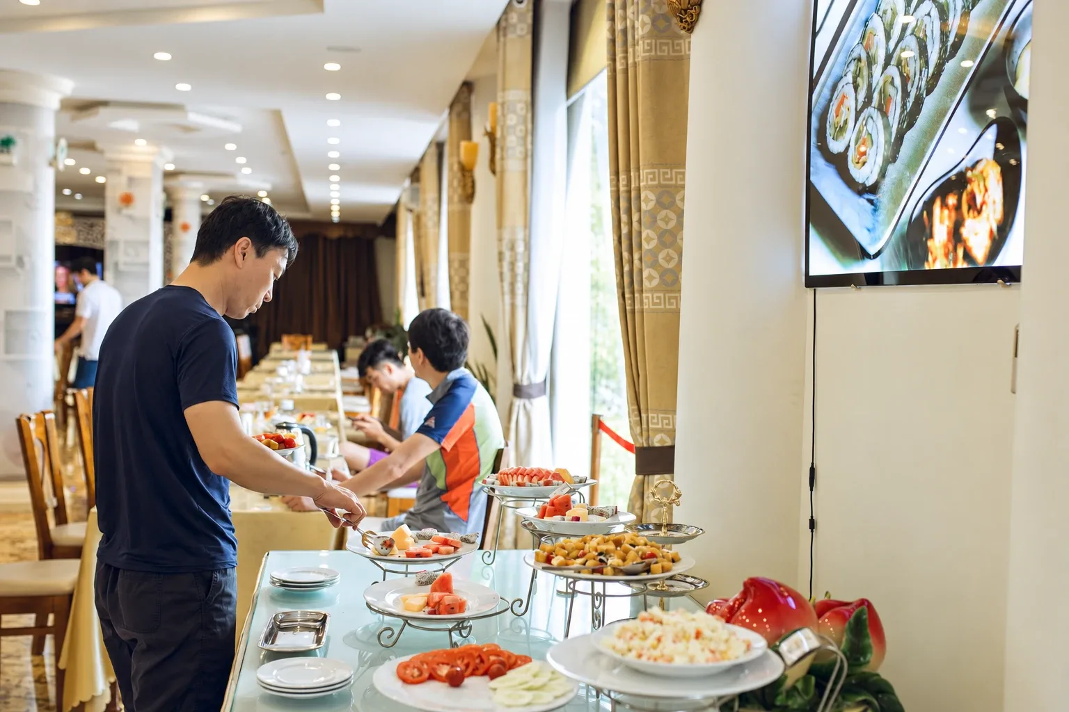 The fruit counter in the restaurant's bright dining room
